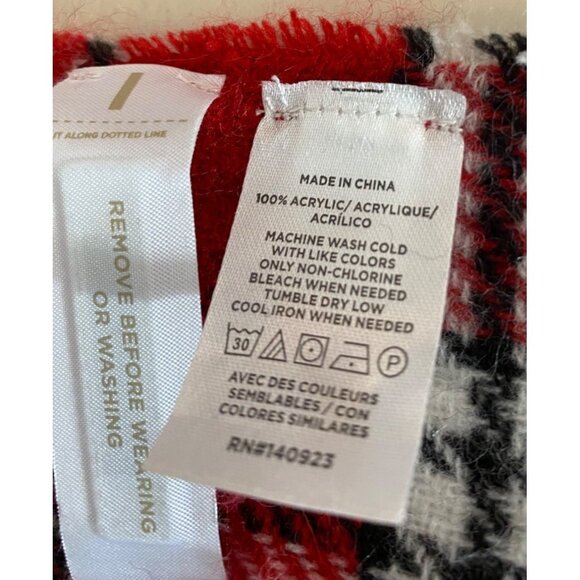 Loft Plaid Poncho Set Of 2 Black & Tan Red & White Fringed Hem Small - Picture 7 of 13